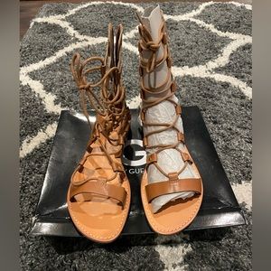 G by Guess women’s tan gladiator sandals size 9. Back zipper. Brand new in box.